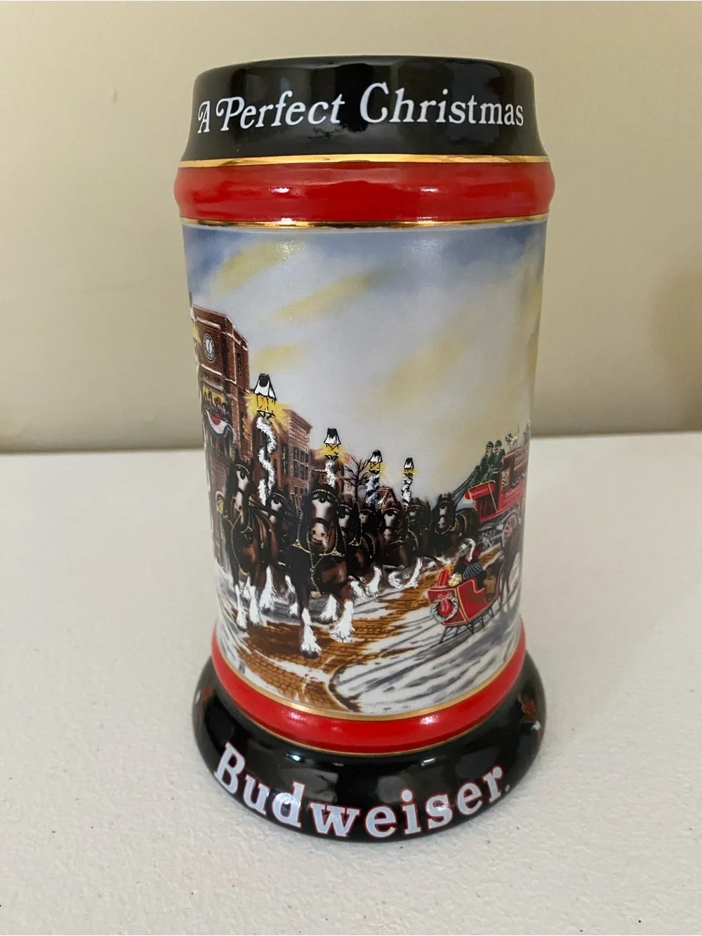 Vintage 1992 Budweiser Holiday Ceramic Beer Stein